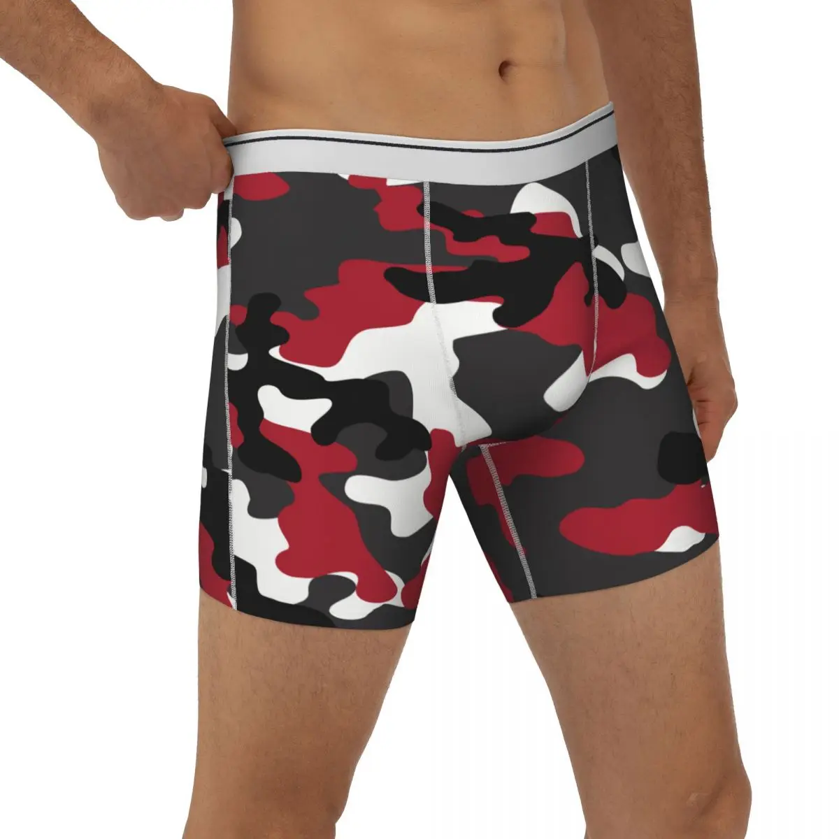 Vermelho militar camuflagem masculina cueca longa do exército camo boxer shorts calcinha engraçado meados de cintura cueca para homme