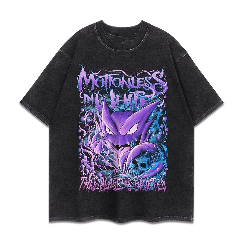 

Pokémon Geng Gui Summer New Retro American Washed Short-sleeved T-shirt Loose Men's and Women's Printed Couple Top Ins