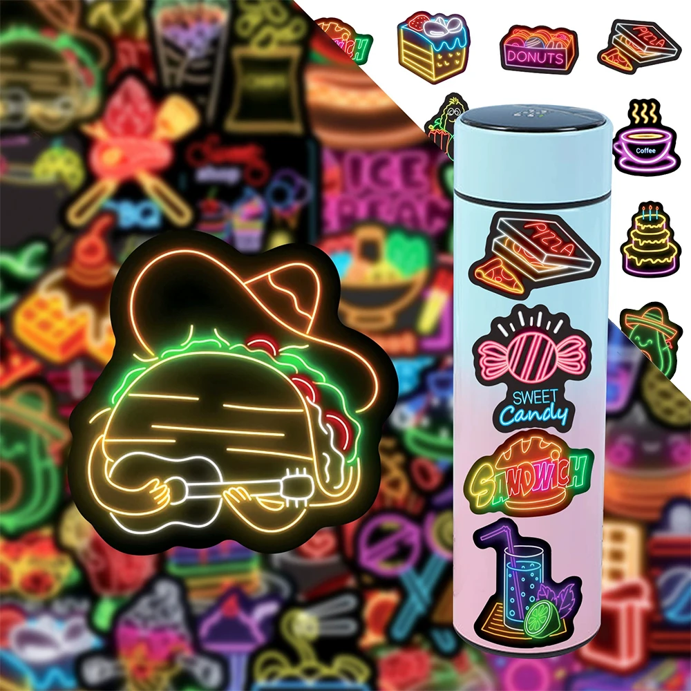

10/30/50pcs Kawaii Neon Food Cartoon Stickers Funny Creative Decals Decorative Notebook Guitar Phone Waterproof Graffiti Sticker