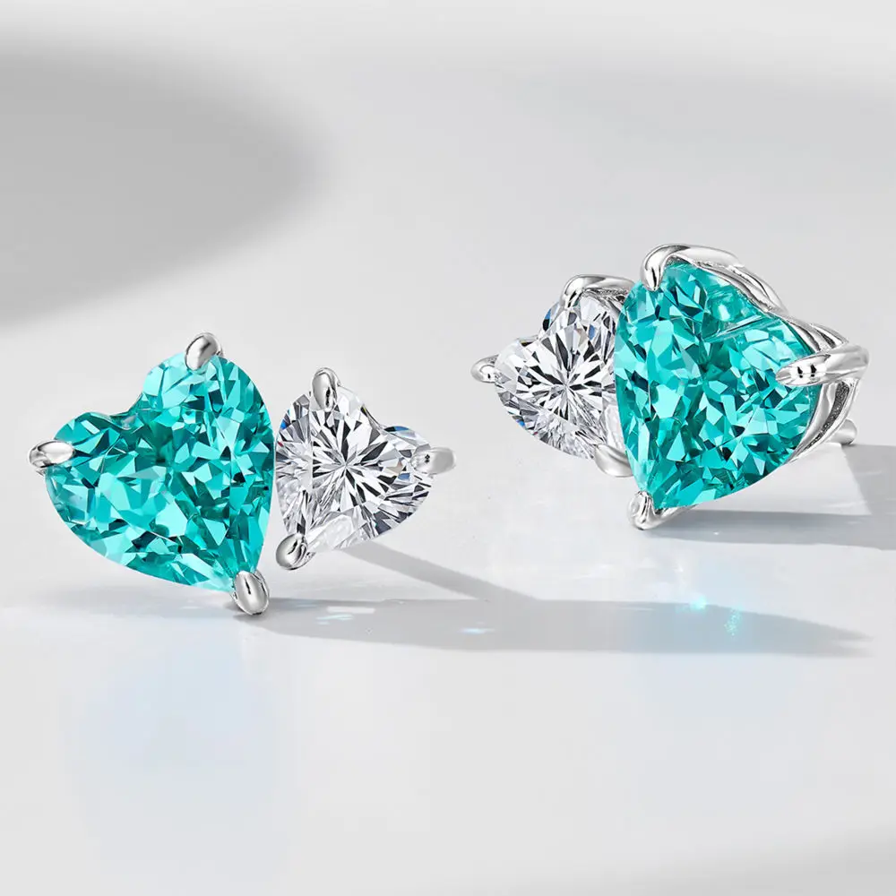 SONGYUN High Carbon Gemstones Jewelry Women 925 Sterling Silver Paraiba Spessartite Heart Shape Stud Earrings