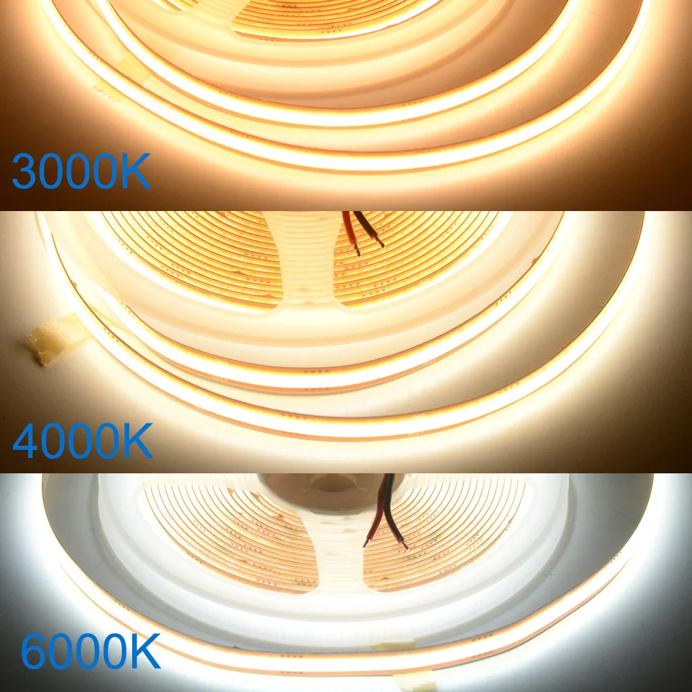 Free Cut COB LED Strip Light 8mm 12V/24V 400/528LEDs/m Flexible Ribbon Light Cuttable 3000K 4000K 6000K Warm Cool White