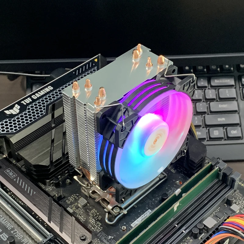Enfriador de CPU AM4 con 4 Tubos de Calor y Ventilador ARGB para Intel LGA 1150 1151 1156 1366 1200 1700 2011 AMD AM3 AM5 con Pasta Térmica