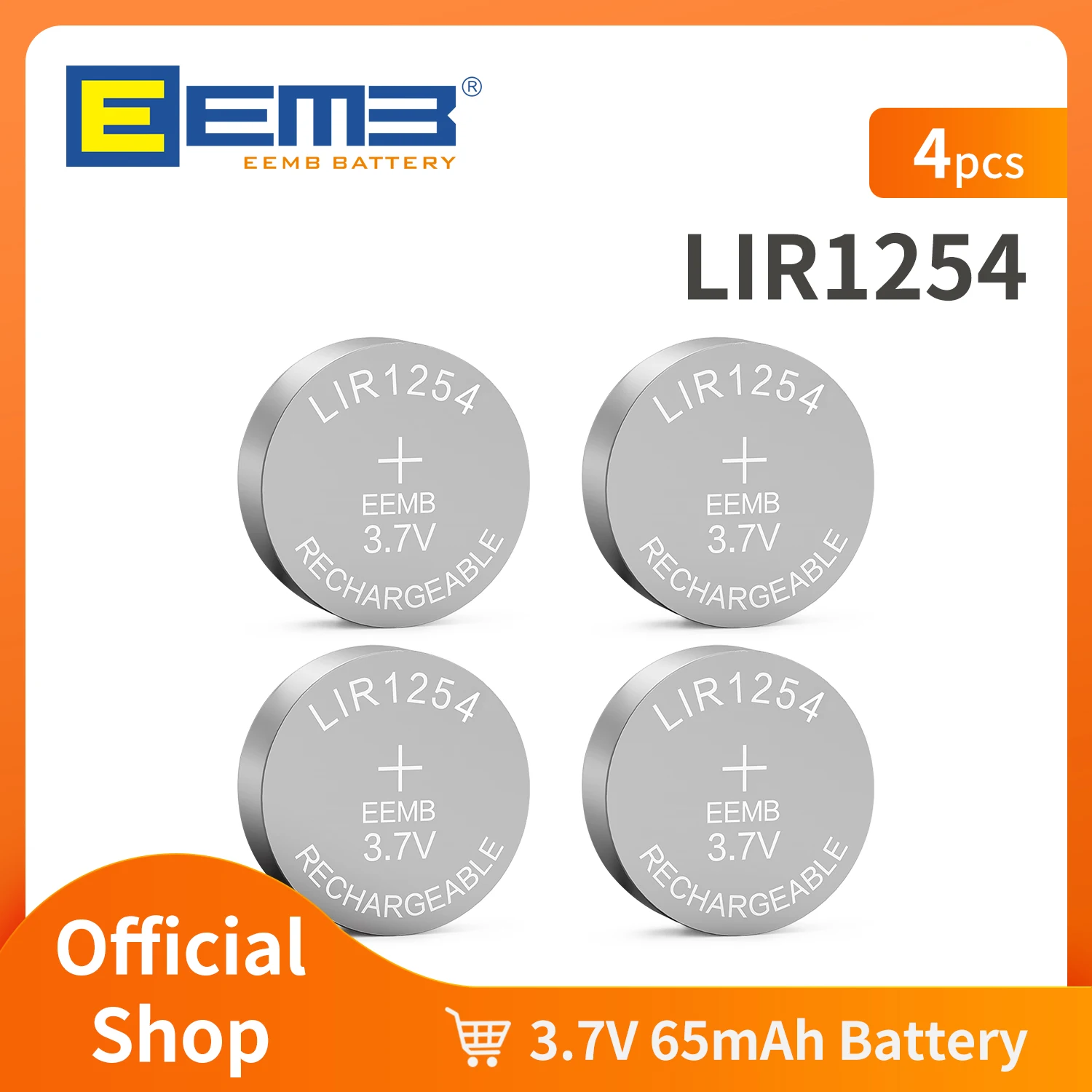 EEMB LIR1254 Knopfbatterie 3,7V 65mAh Wiederaufladbare Lithium-Ionen-Batterie 1254 Knopfzelle für Hörgeräte, Kopfhörer, Autoschlüssel, Uhren