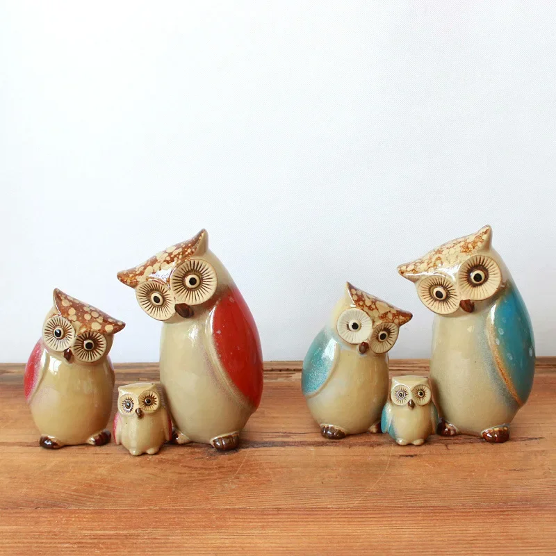 

Rustic Ceramic Owl Figurine Set, High-Fired Glazed Display, Durable Home Ornament, Decorative Display Piece, Rustic Room Charm