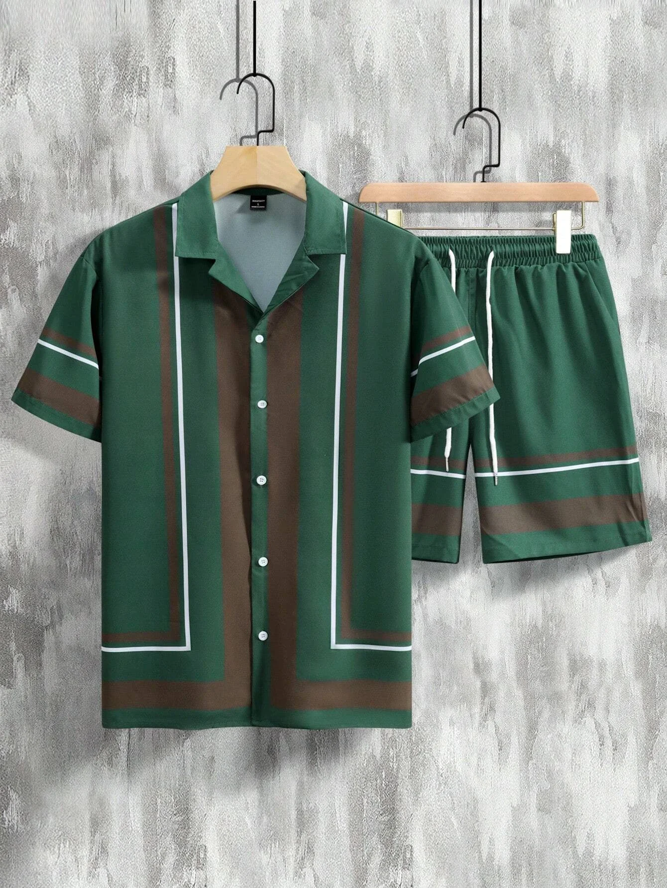 Conjunto de camisas de verano para hombre, traje Hawaiano de manga corta, pantalones cortos de playa de gran tamaño, estilo Vintage, a rayas simples