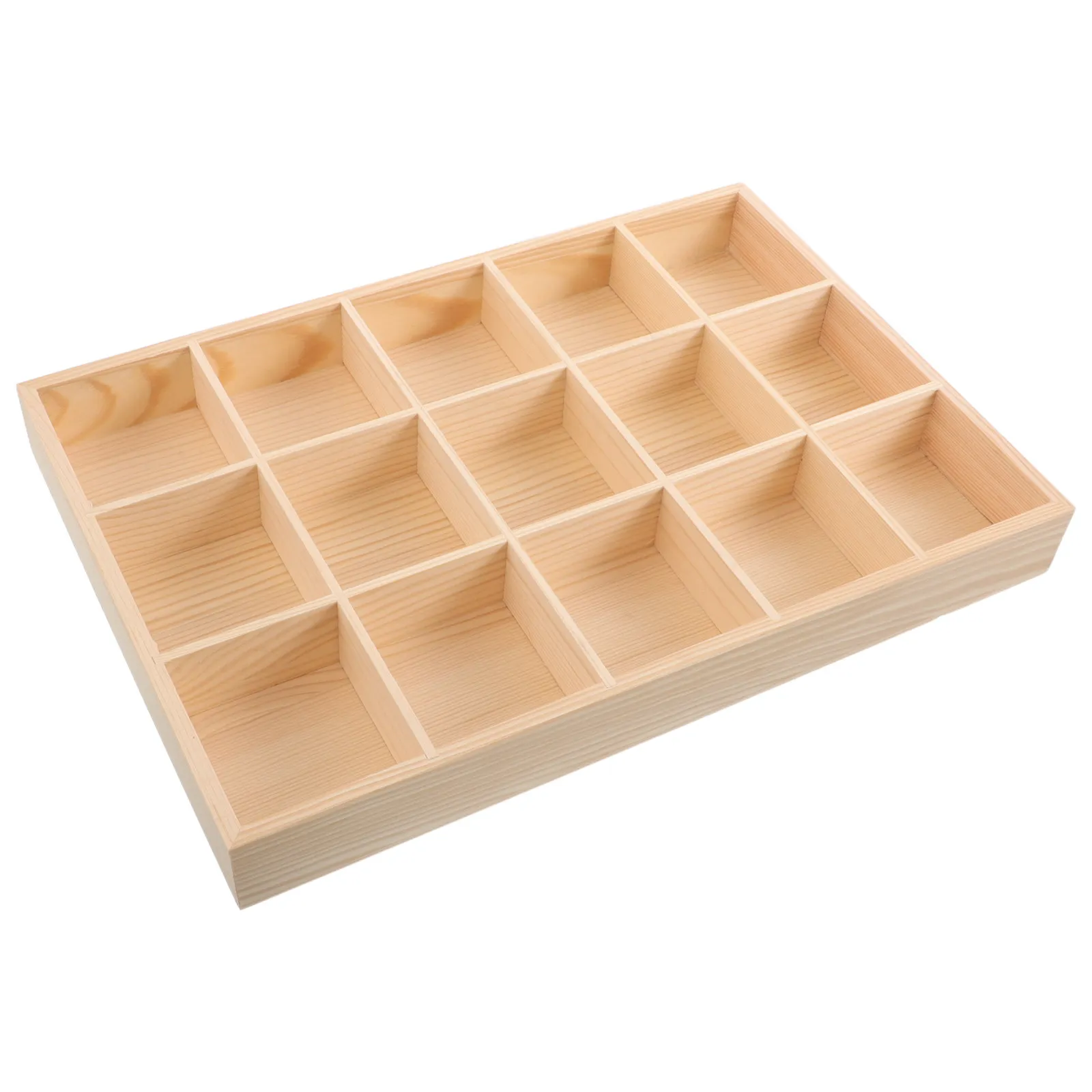 Natural Wood 15-Grid Jewelry Organizer Box Small Portable Storage Container for Rings Earrings Bracelets Necklace Craft Beads
