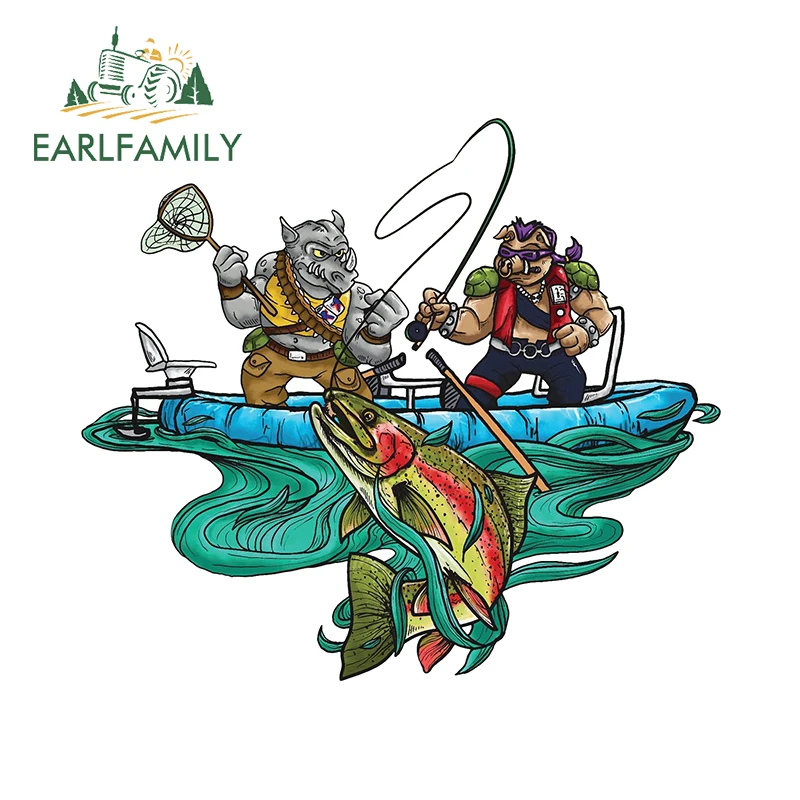 

EARLFAMILY носорог рыболовная наклейка на автомобиль мультфильм рыболовный крючок рыболовная коробка графическая наклейка водостойкий солнцезащитный крем для ноутбука аксессуары