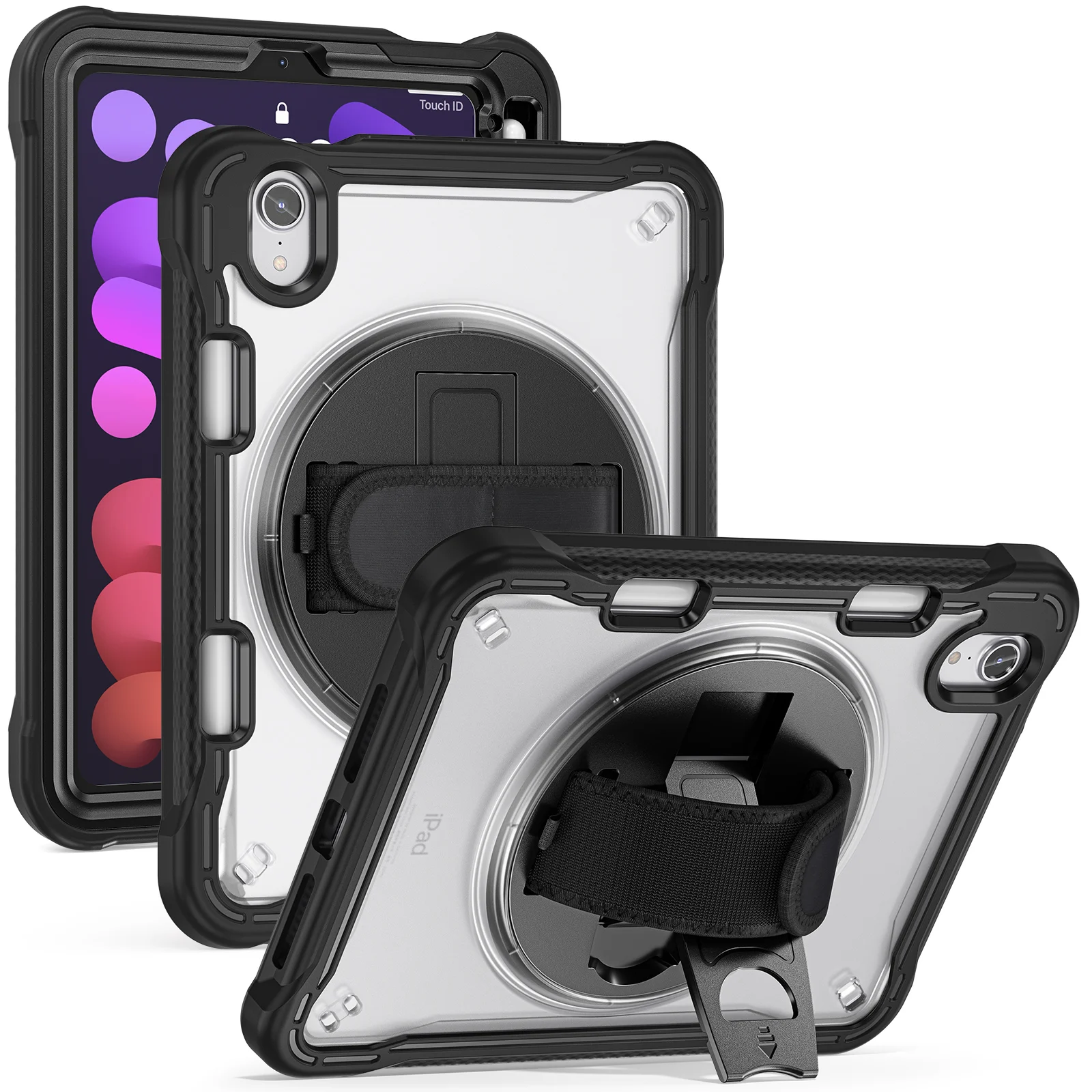 

Чехол для планшета с вращающейся подставкой для iPad 2025 Pro 13 11 M4 Air 4 5 6 7 8 9 10th 11th Generation Mini Hand Band Противоударный прозрачный чехол