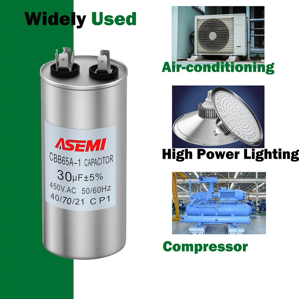 ASEMI CBB65 450V AC condensateur de fonctionnement de moteur pour compresseur de climatiseur démarrage diverses tailles condensateur de moteur 5uF à 100uF