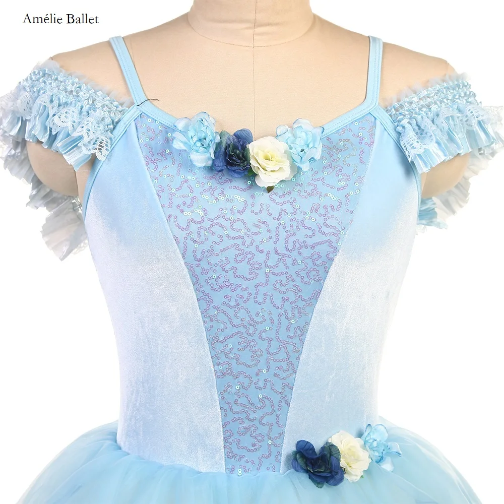 24023 Off Shoulder New Ballet Costumes Sky Blue Velvet Romantic Ballet Tutus Girls and Women Stage Performance Dance Skirts