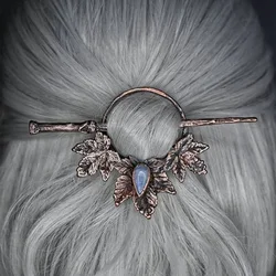 Vintage Moonstone Hair Sticks for Women Gothic Retro Maple Crow Skull Antler Hair Chopsticks Hairpins Viking Hair Accessories