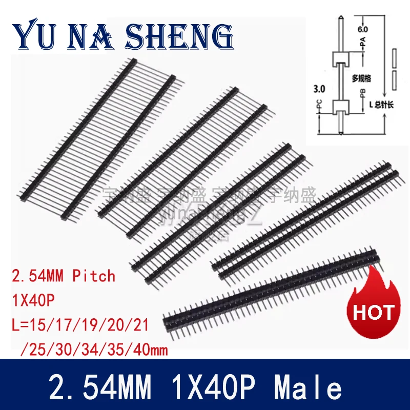 5pcs 2.54mm 1X40P L11.4/15-25/30/35/40/45/50mm PCB Board Spacer Straight Single Row Double Plastic Gold Connector Male Header
