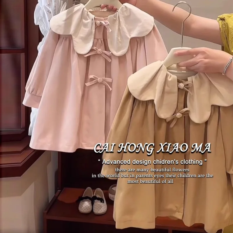 Girls Trench Jackets Autumn New Foreign Sweet And Lovely Petal Collar Coat Spring Children Clothes Kids Windbreaker Outerwear