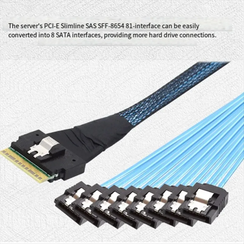 A45U PCIe 4.0 SlimSAS SFF-8654 8i to 8x Target Cable, 74Pin Fanout Hard Disk Adapter 1m