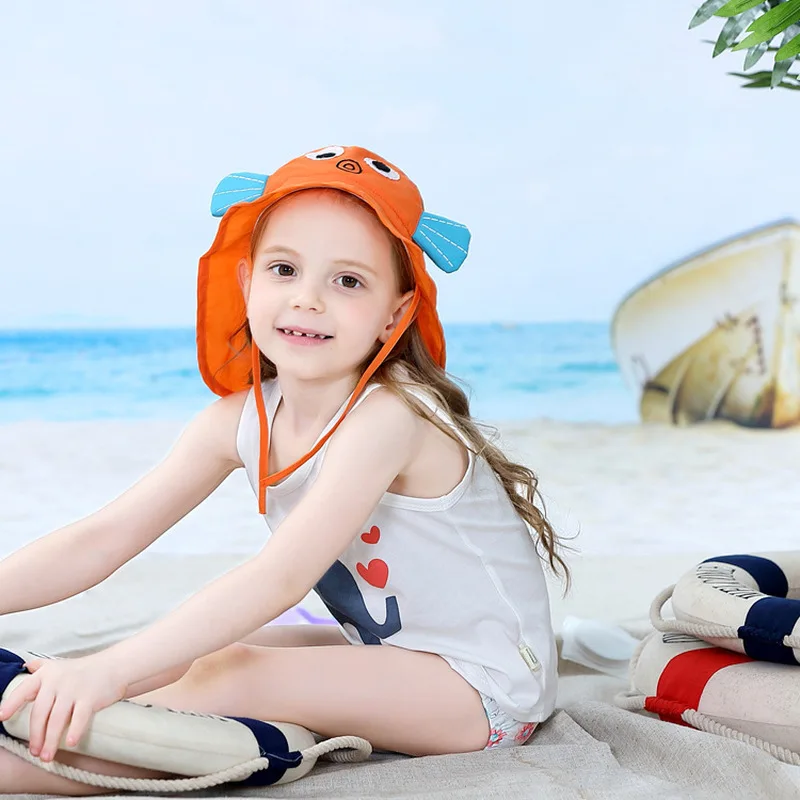 Sunscreen Beach Fisherman Hat Cartoon Goldfish Soft Light Summer Fold Sun Hat Cap Toddler Baby Kids Girls Boy Anti-UV Cap SPF50+