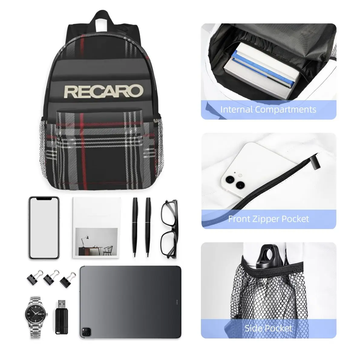 Tartan Plaid Recaros Backpack Student Boys Girls BookBag Men Women School Bag Laptop Shoulder Bags