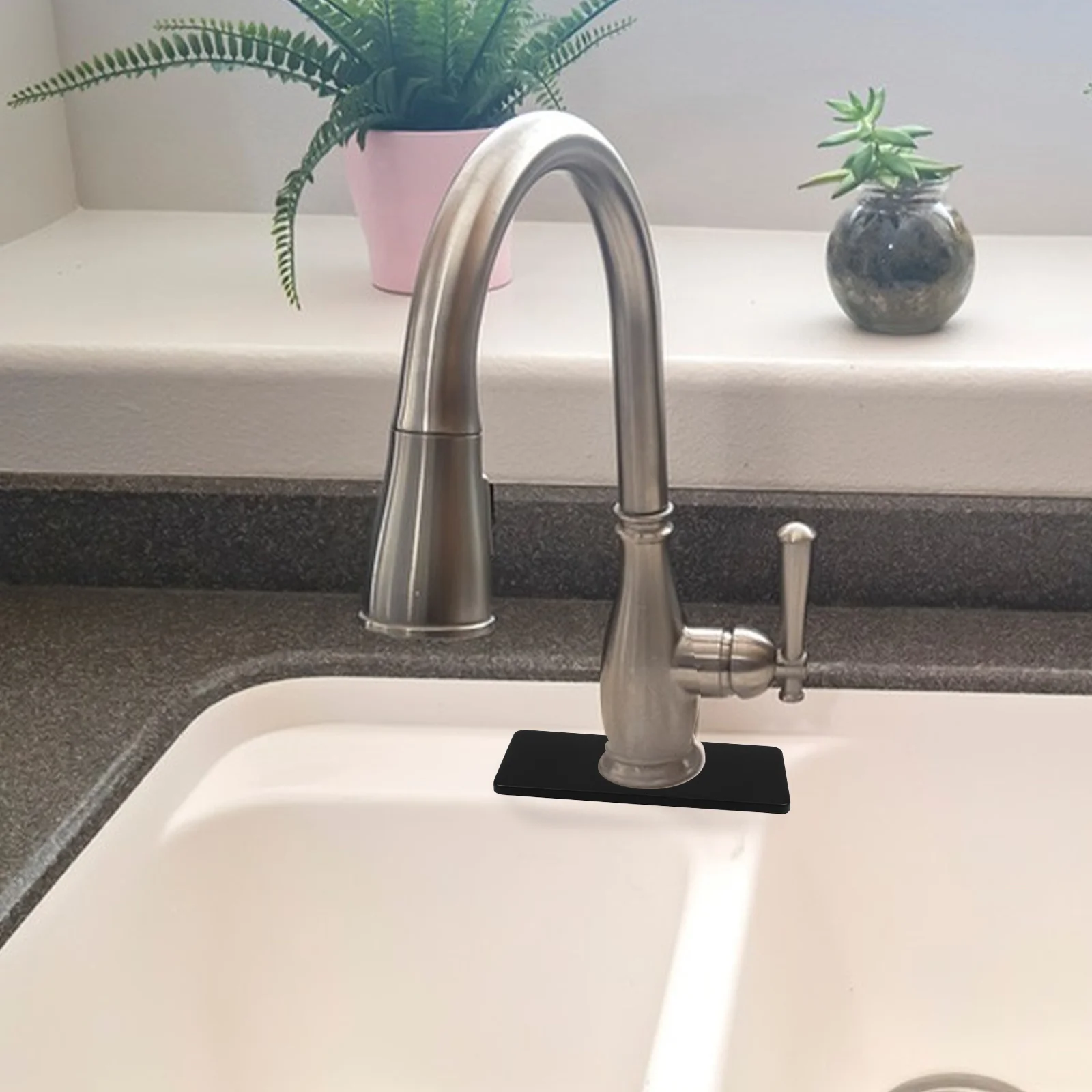 2 قطعة صنبور Escutcheons مستطيل بالوعة ثقب يغطي الفولاذ المقاوم للصدأ سطح السفينة لوحات الحمام المطبخ صنبور حوض خلاط أسود #2