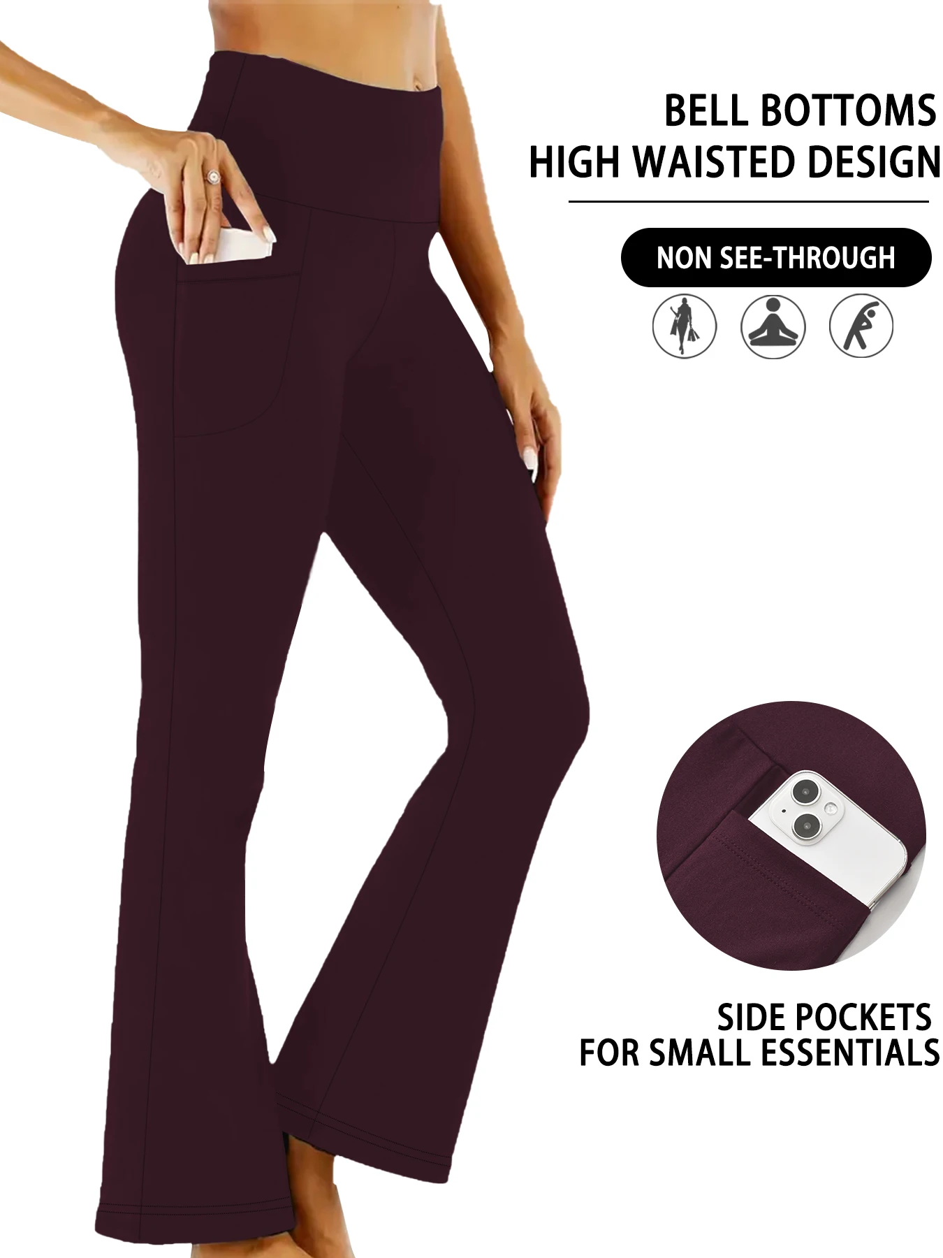 Superzachte wijde broek dames, hoge taille met zakken, buikcontrole, niet doorschijnend, geschikt voor workout, yoga, thuis en casual.