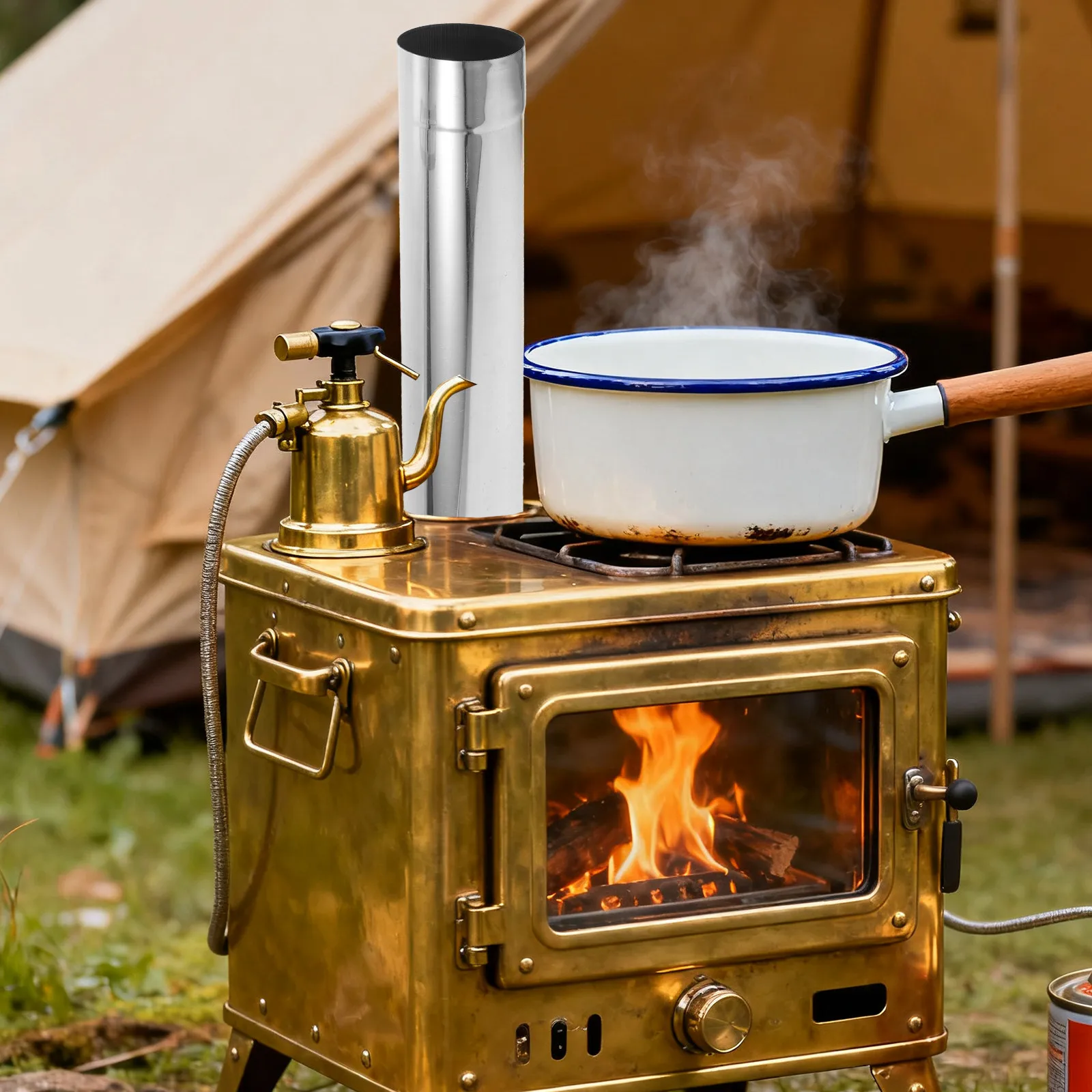 Wood Stove Chimney Pipe Stainless Steel 17 Inch X 3 Inch Diameter Flue Pipe for Hot Tent Stove Portable Camping Fireplace