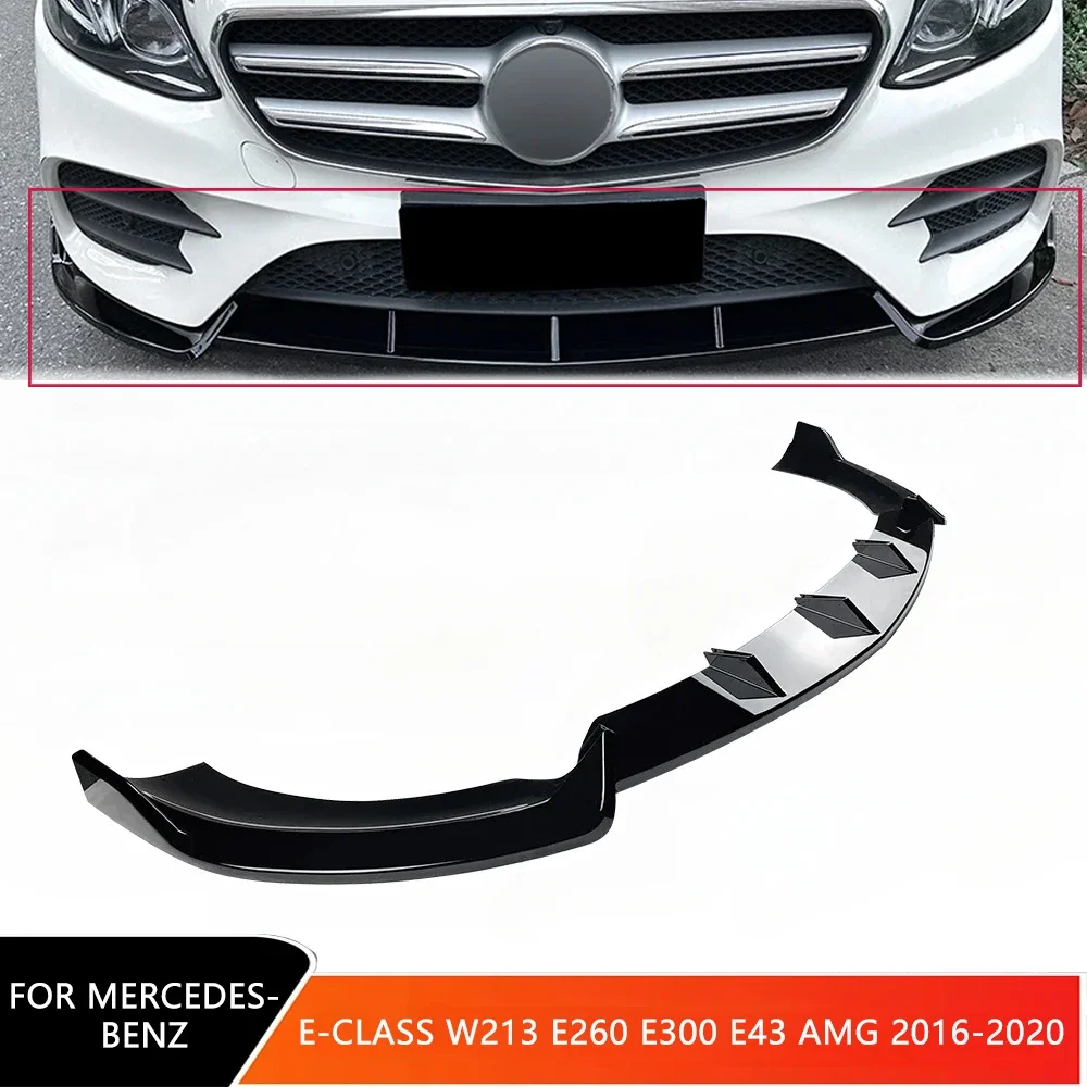 

For Mercedes-Benz E-Class W213 E260 E300 E43 AMG 2016-2020 Car Front Bumper Lip Splitter ABS Gloss Black Canard Spoiler Body Kit