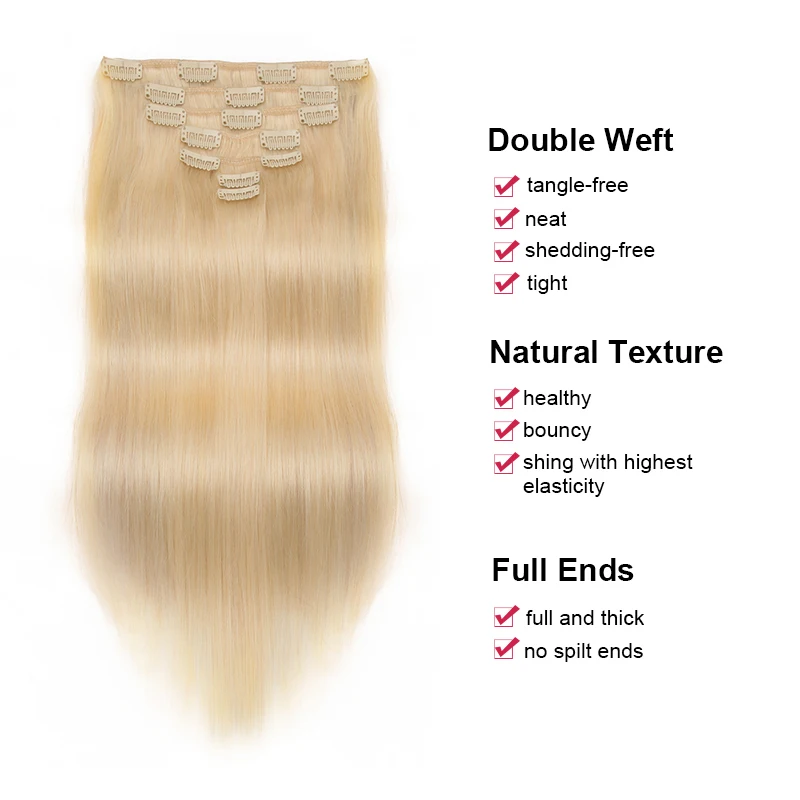 Clip en extensiones de cabello de cabeza completa, cabello humano liso 100% Natural, Clips brasileños Remy, extensión de cabello para salón de mujeres, 7 piezas por juego