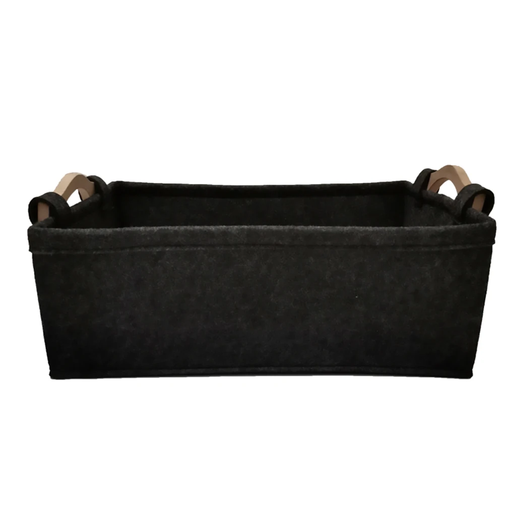 

Fabric Storage Basket Thick Felt Classic Black Detachable Easy Clean Home Nordic Style Wooden Small Clothes Laundry
