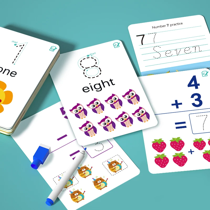 30PCS Cognitive Cards Early Childhood Education Repeatedly Erase Practice Spelling Number Letters Literacy Card Educational Toys