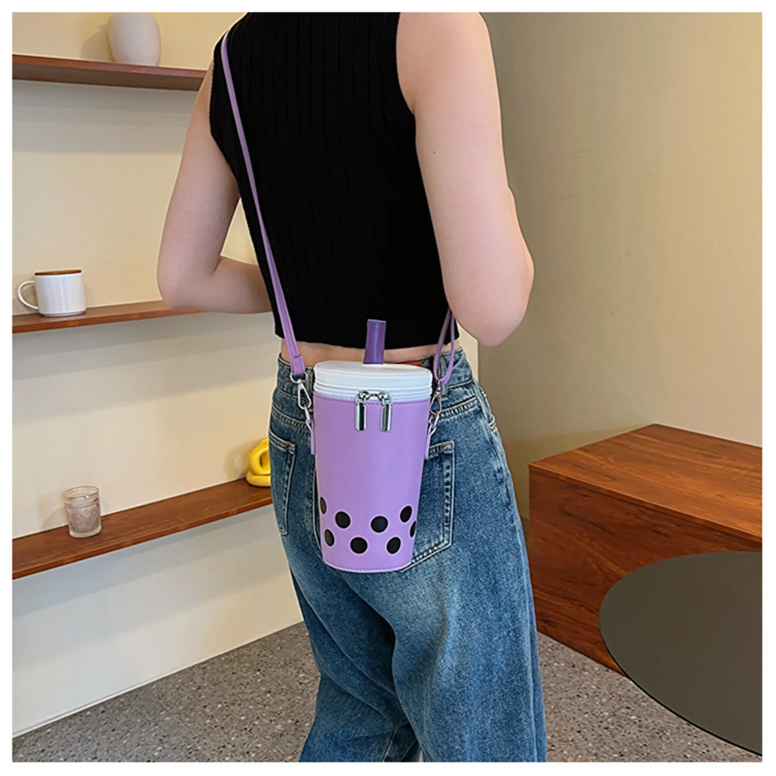 PU Phone Shoulder Bag Eye-Catching Statement Piece Casual Chic Cartoon Milk Tea Bag Fashion Accessory Designer Bag for Daily Use