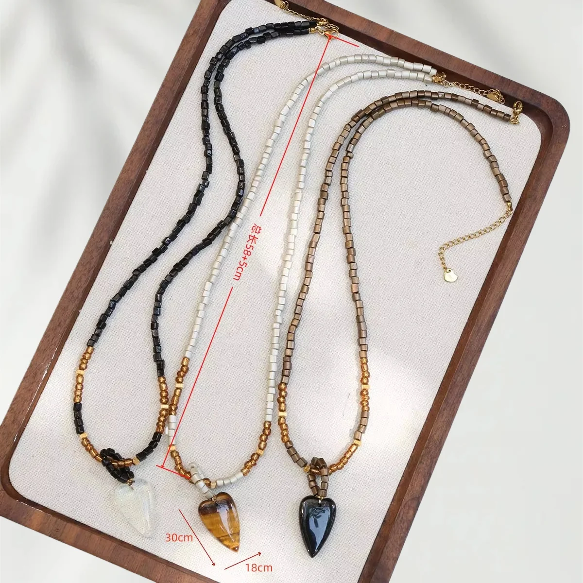 Bohemia Gems Stone Heart Pendant Necklace Women Glass Beaded Sweater Necklace Boho Jewelry Femme Wholesale view 4