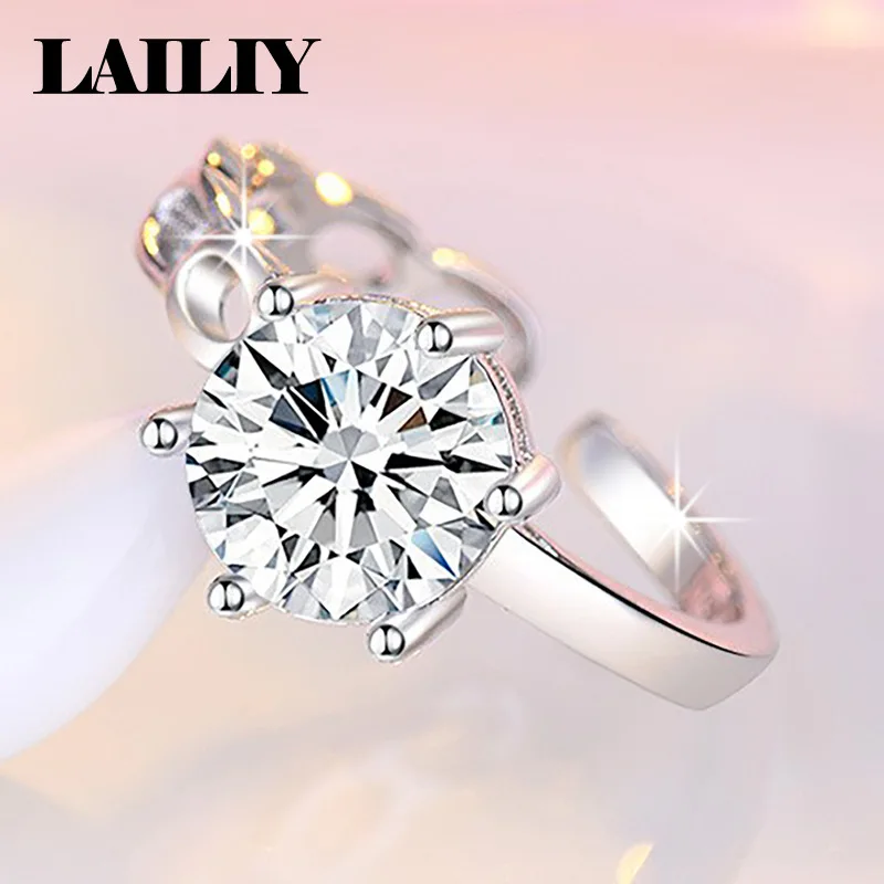 LAILIY 925 Sterling Silver Rose Gold New Wedding Gift Diamond Six Prong 1Ct Opening Adjustable Ring for Women Fashion Jewelry - view 3