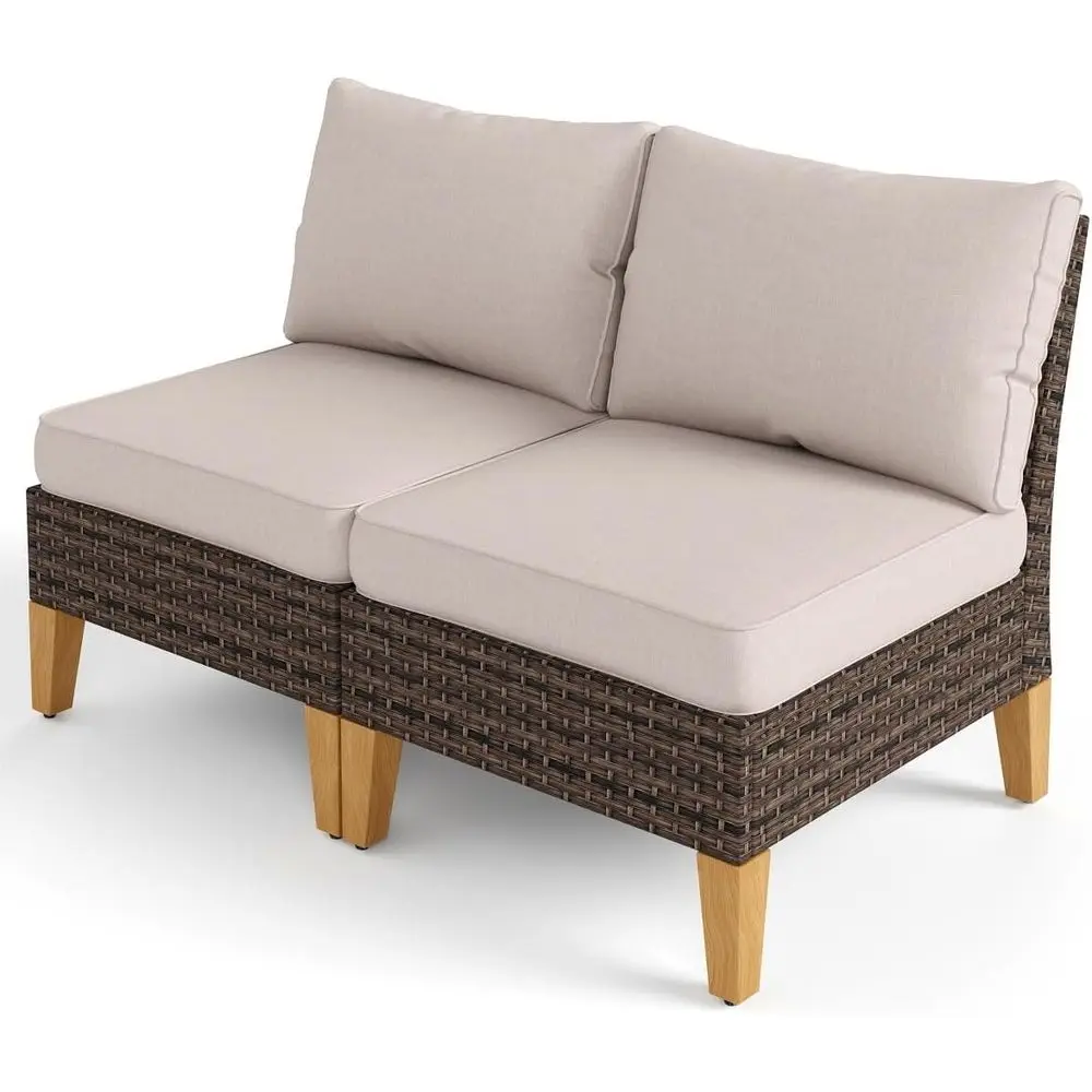 

2-Piece Outdoor Wicker Patio Sofa Set with Beige Cushions, Ideal for Garden, Poolside, Backyard