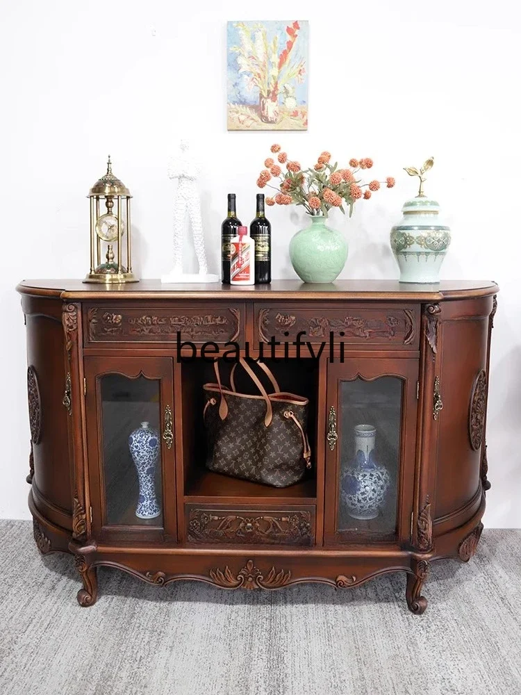

living room decorated against the wall, American household dining side cabinets, retro storage cabinets, medieval cabinets