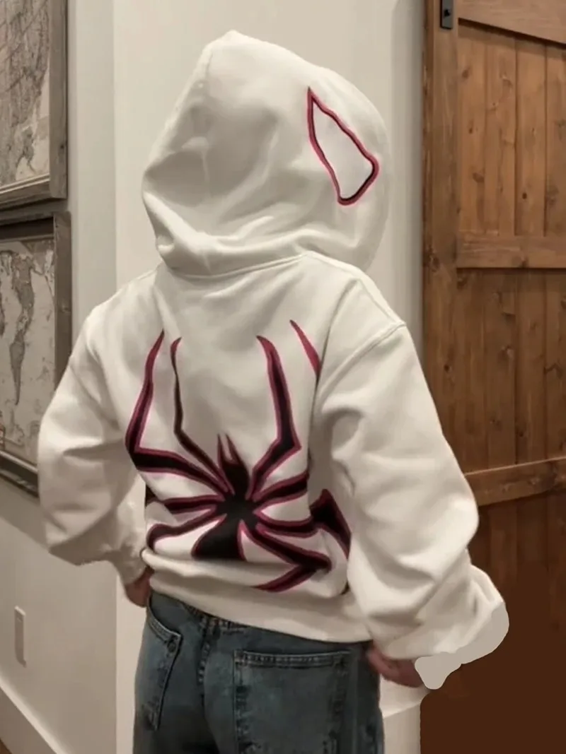 Sudadera con capucha con estampado de araña Y2k para hombre y mujer, chaqueta de manga larga con cremallera de Hip Hop, abrigos Harajuku, Sudadera