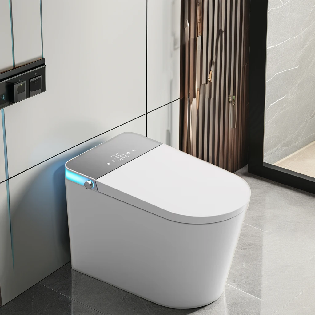 Smart High-End Luxury Automatic Induction Flap Reverse Ring Thermostatic Floor-Mounted Round Toilet Bowl With Effluent Villas