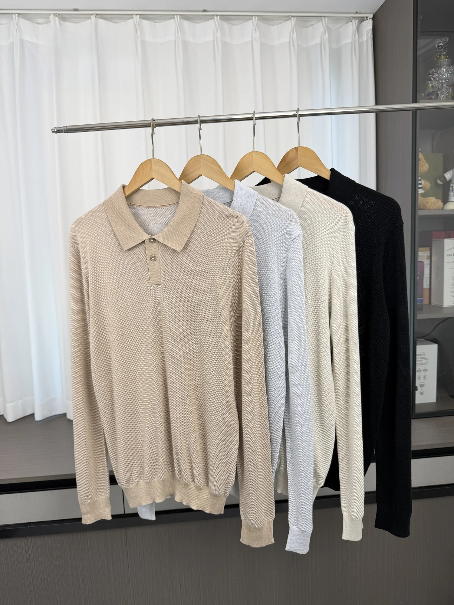 Soft Comfortable Long Sleeve  Shirt for Men Breathable Loose Fit Business Style Pineapple Mesh Texture Autumn Collection