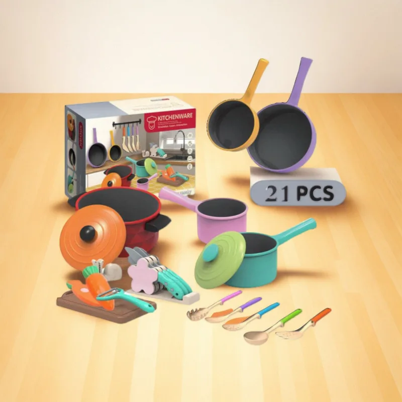 ชุดของเล่นครัวจิ๋วสำหรับเด็ก กระทะก้นแบน พร้อมตะหลิว ทัพพี ชุดทำอาหาร ผัด ทอด ของเล่นเสริมสร้างปฏิสัมพันธ์ระหว่างพ่อแม่ลูก