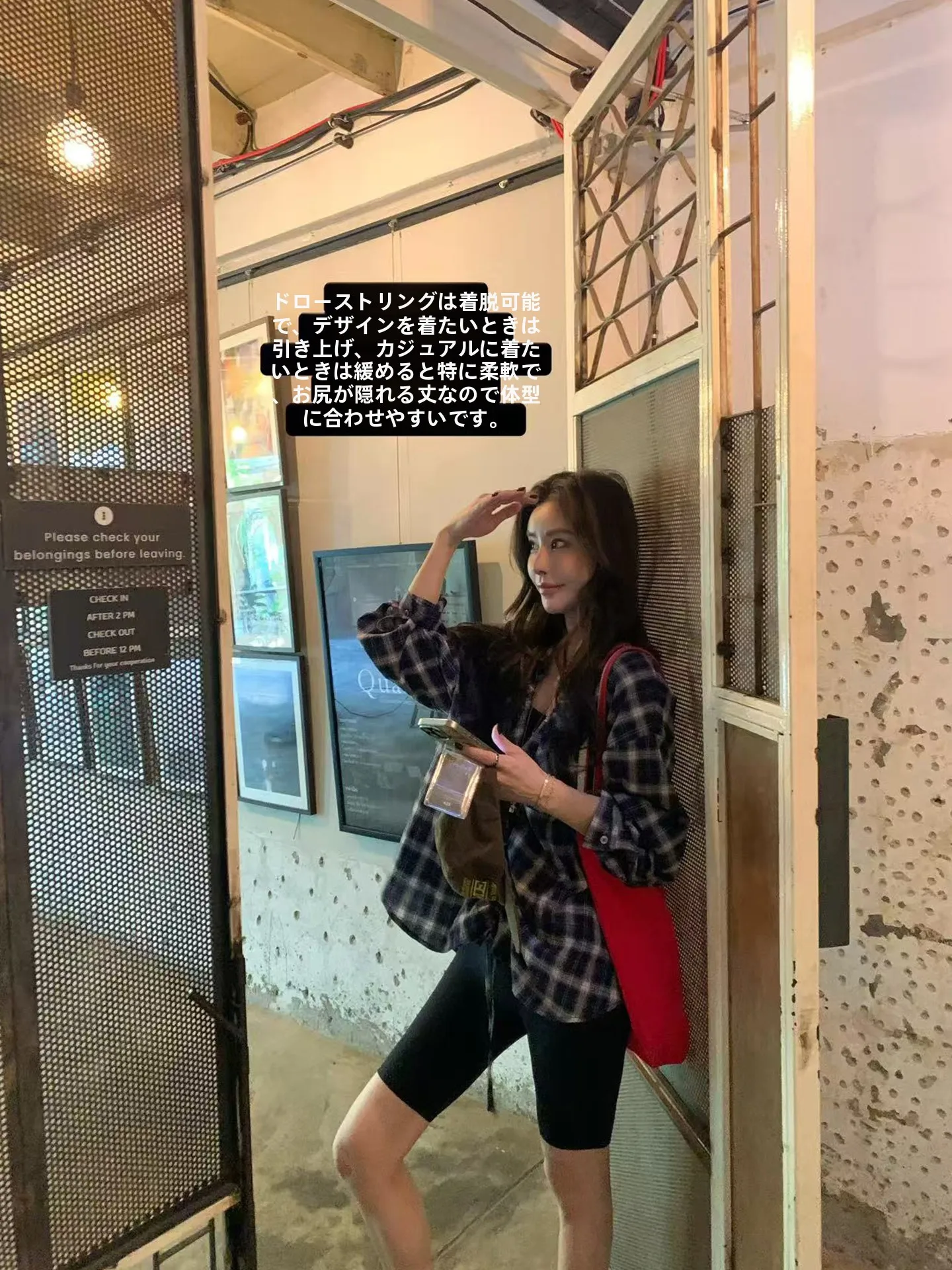 

New Arrival Casual Sle Loose Fit Plaid irt Women's Mid-Length Coat Two-Way Wear Dstring Pleated irt Home Faion