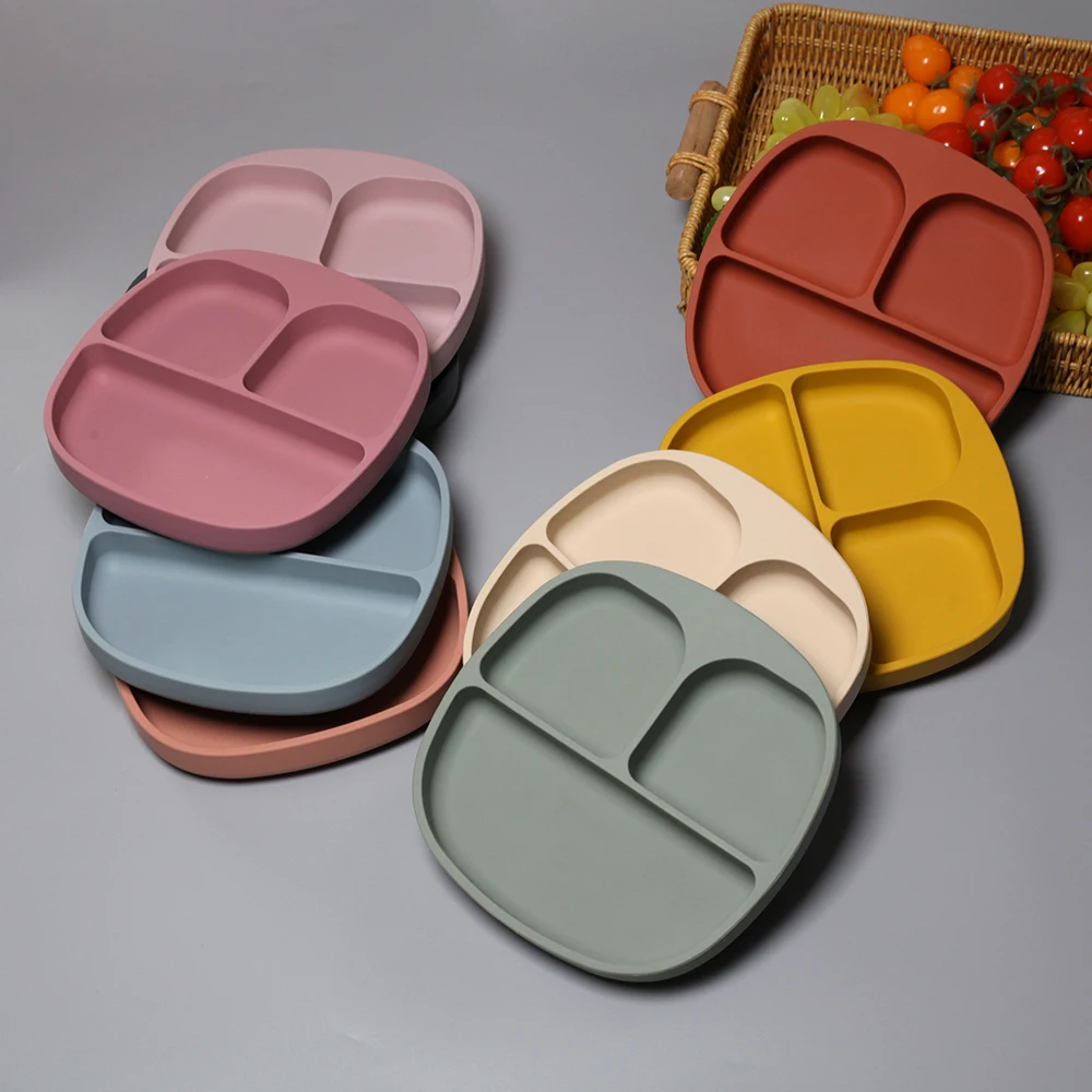 

Non-Toxic Baby Plates with Suction Base - 3-Section Divided Design, Anti-Tip Safety, Easy-Clean & Durable Mealtime Essentials, M