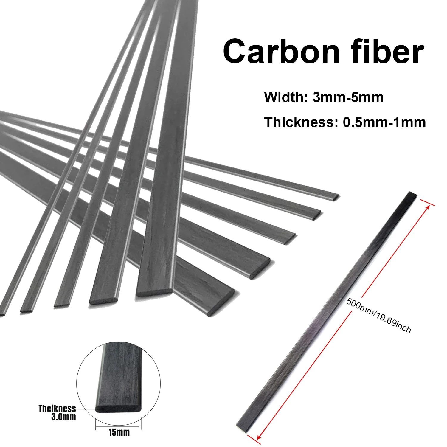 

500mm carbon fiber flat strip the carbon fiber strip is suitable for DIY remote control model airplanes and quadcopters