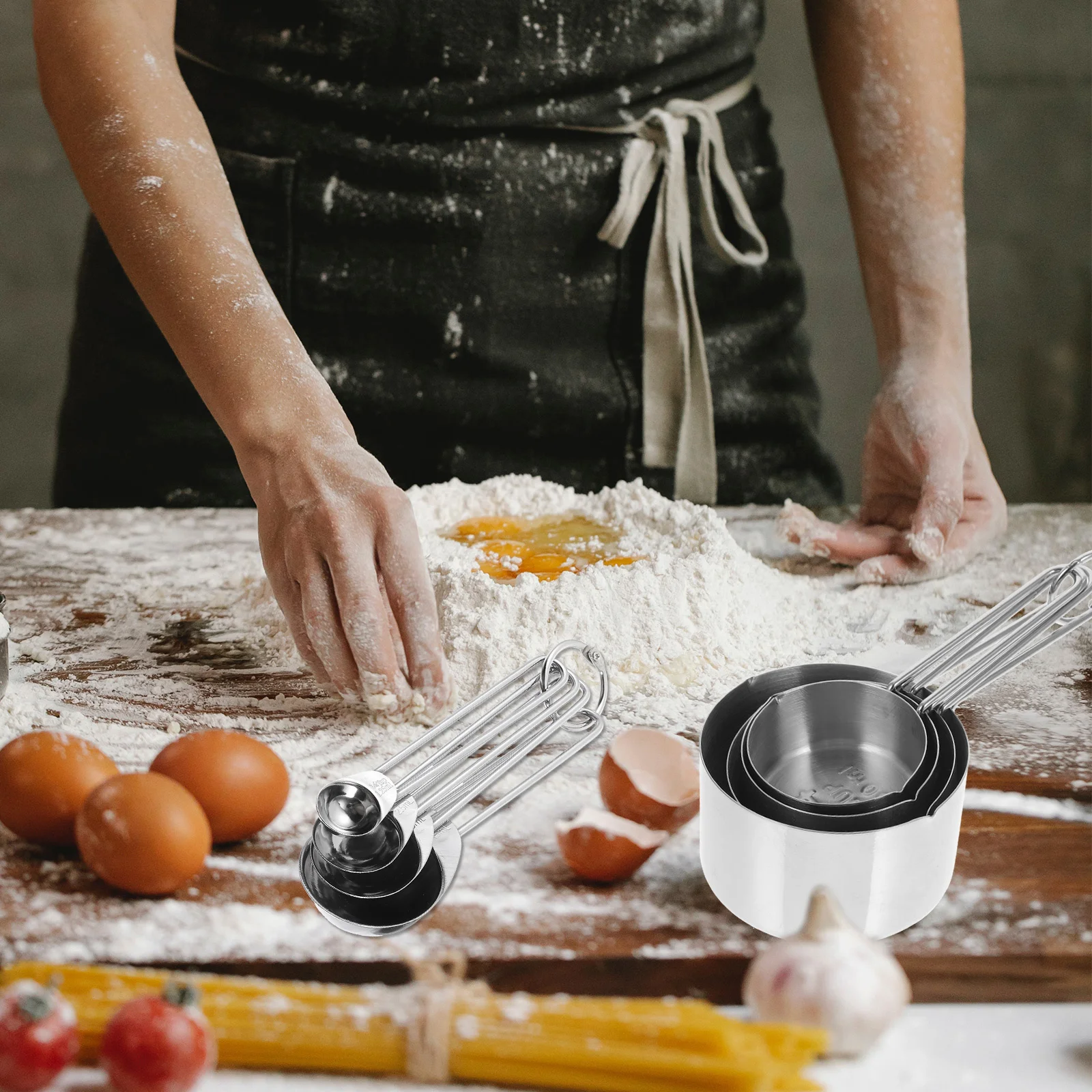 1 Stainless Steel Measuring Cups Set Kitchen Baking Graduated Scale Spoon Tool Home Cooking Quantitative Spoons Easy