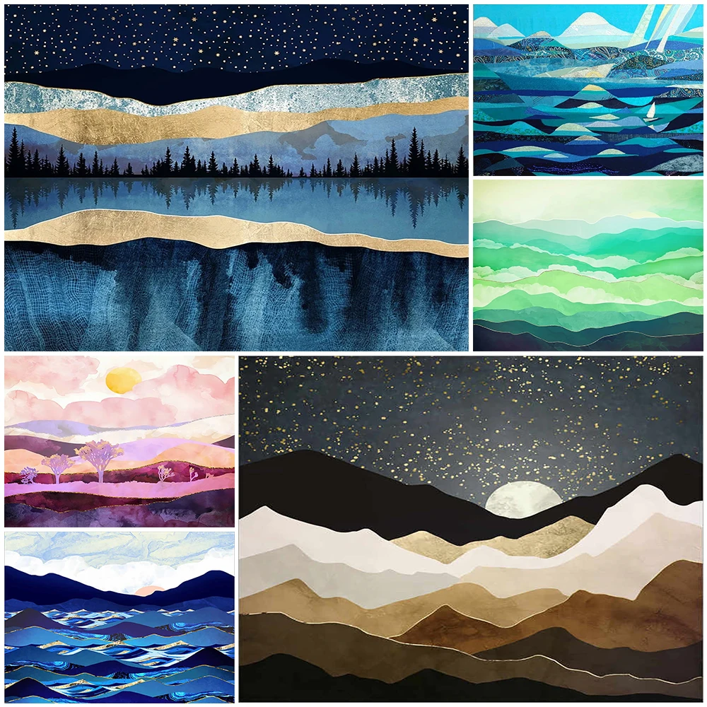 

Landscape Painting 5D Diamond Painting Scenery Diamond Mosaic Beach Rhinestone Embroidery DIY Hill Cross Stitch Kits Home Decor