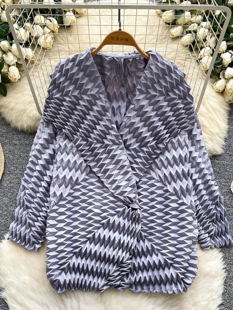 Korean style personalized three-dimensional pleated cardigan women in spring 2026 loose niche and unique pleated cardigan