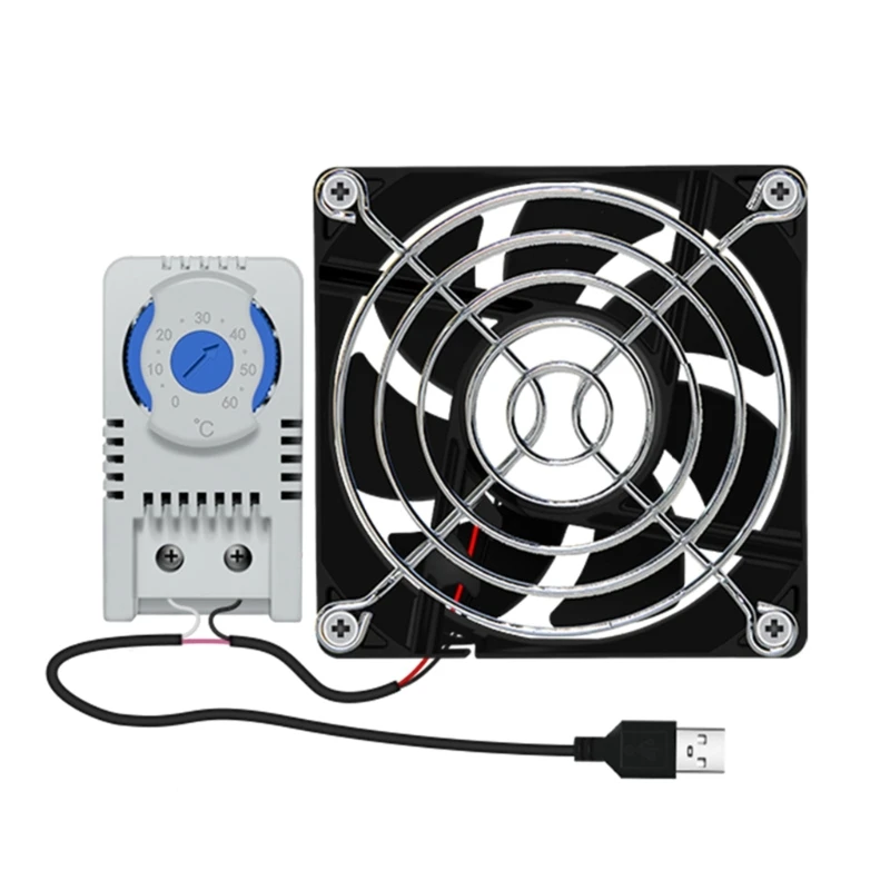 USB 80mm Cabinet Fan with 0-60℃ Temperature Control Quiet Cooling Fan for Home Theater Cabinet Server Cabinets