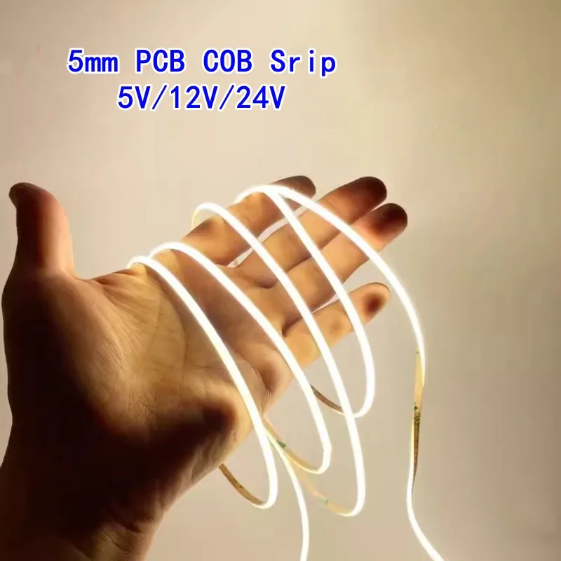 Super Thin 5mm COB LED Strip 5V 12V 24V 400LEDs/m FOB LED Tape Flexible Ribbon Lights White Red Green Ice Blue Yellow Pink 5M