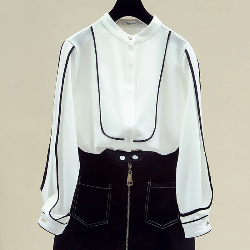 

Women Shirt Blouse New Long Sleeve Stand Collar White Chiffon Shirt Blouse Women Tops Blouses Shirts Blusas Para Mujer 2025 Q685