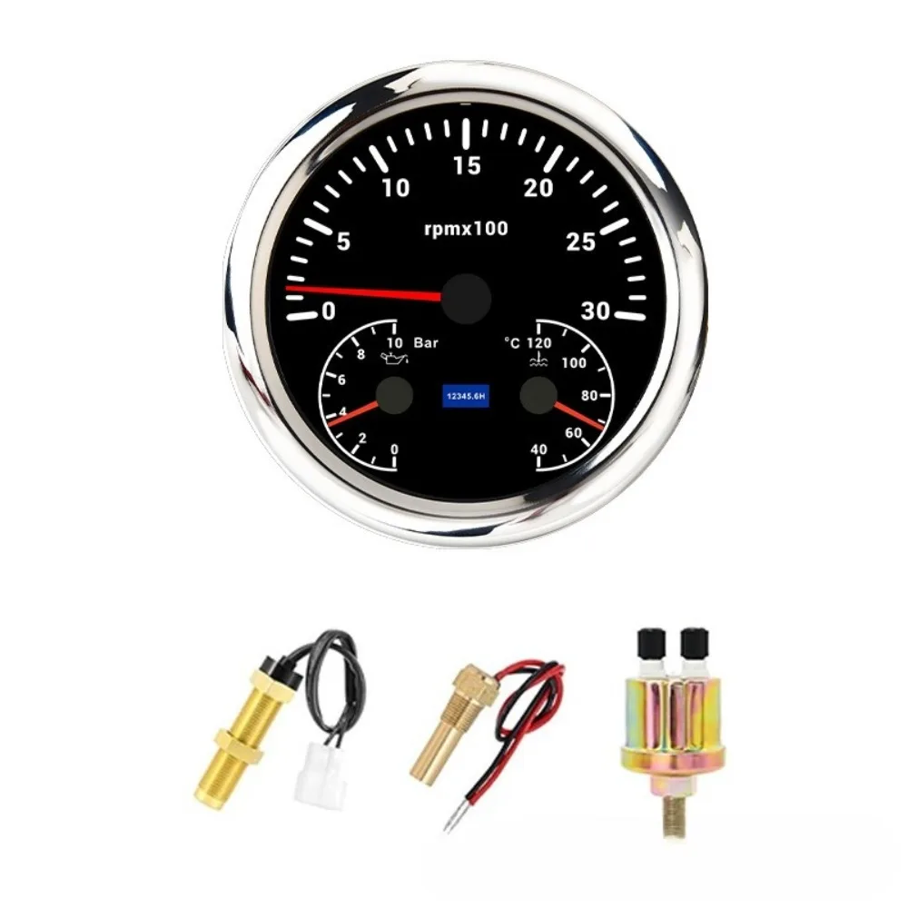 Multi-Meter 110MM Tachometer+Oil Pressure Meter+Water Temperature with Sensor Speedometer for Boat Car Yacht 0-3/4/6/7/8 KRPM