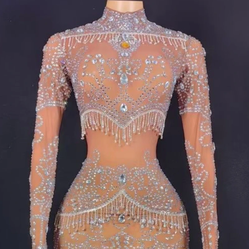 Sparkling Crystal Diamond Mesh Stretch Dress - Singress Outfit Party Prom Evening Dress Vestidos De Mujer Elegantes Para Fiesta