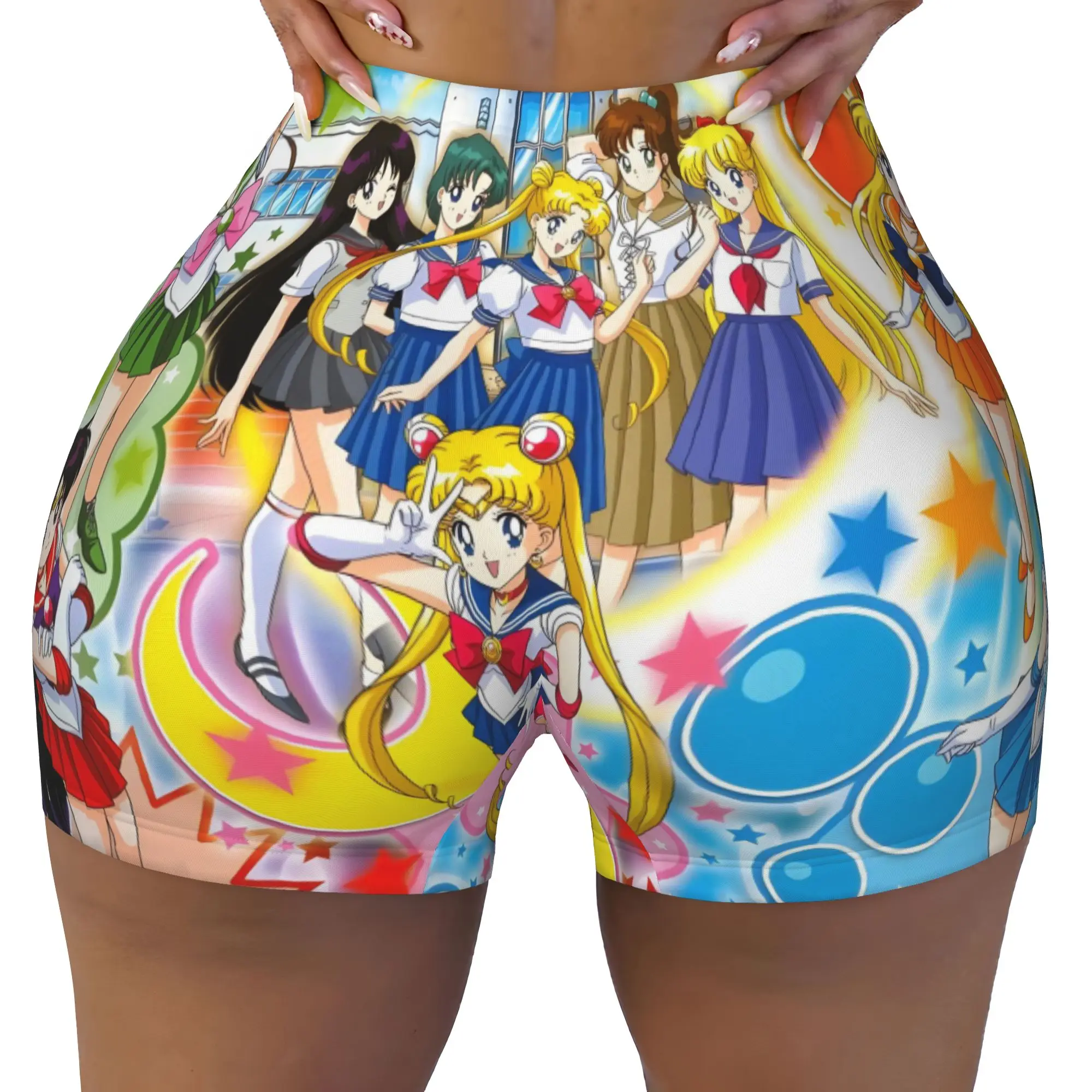 Custom Sailors Manga Moons Running Volleyball Gym Shorts Women's Usagi Tsukino Anime Athletic Workout Yoga Shorts
