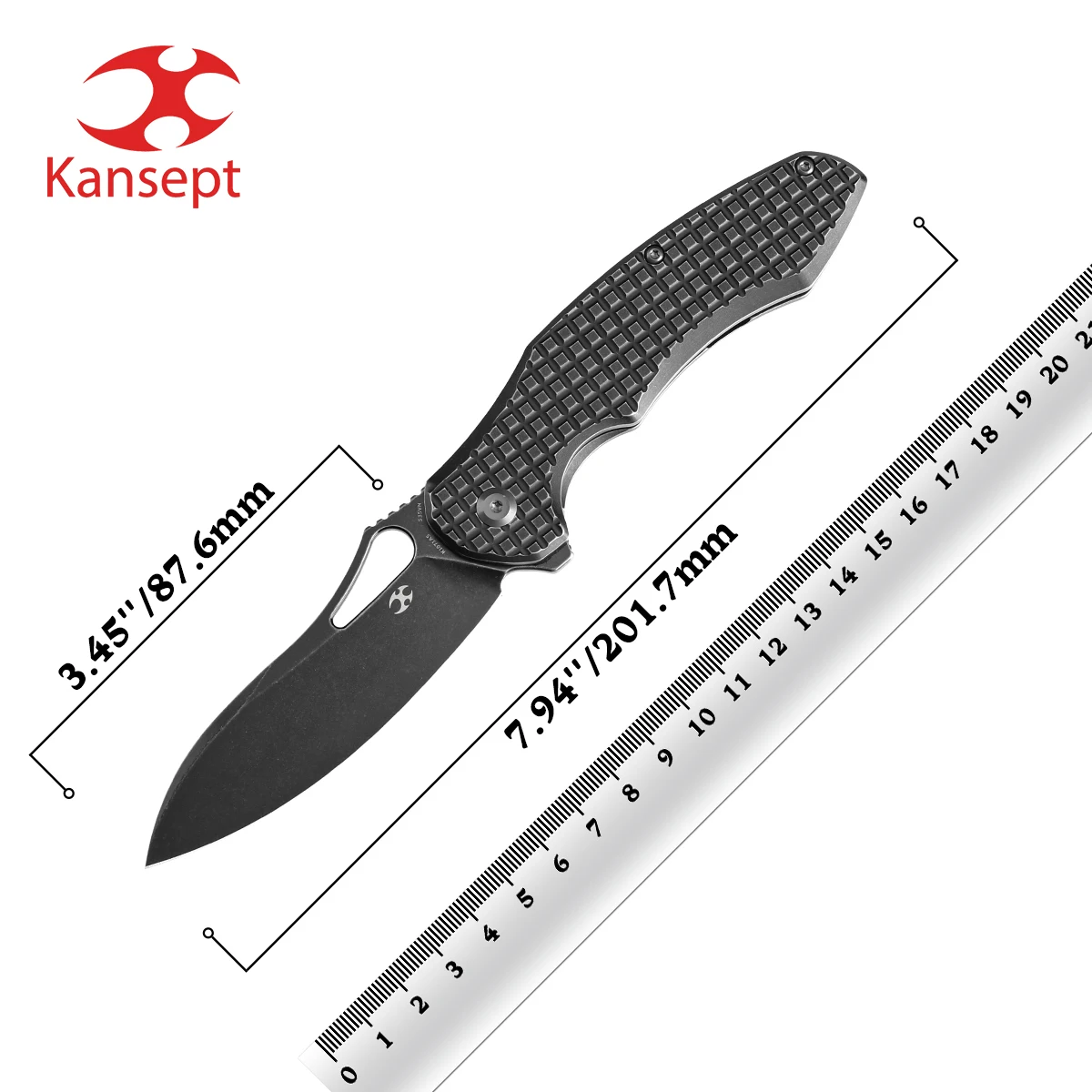 

Kansept Echis K1071A5 Pocket Knives Black Stonewashed CPM S35VN Blade Blackwash Titanium with Frag Handle Folding Knife for EDC