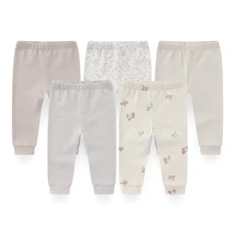 Kiddiezoom Newborn 5Pcs Print 100% Cotton Baby Boy Trousers Solid Color 0-12M Baby Girl Pants Cartoon Baby Clothes Autumn Spring
